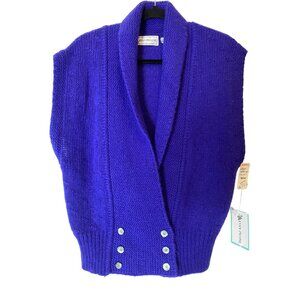 NWT Vintage Evan-Picone Blue Wool Blend Button Down Vest Medium